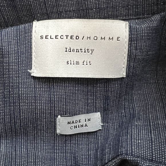 Selected Homme Shirt Men Medium Slim Blue Twill Button-up Classic Casual  Preppy - Picture 6 of 8